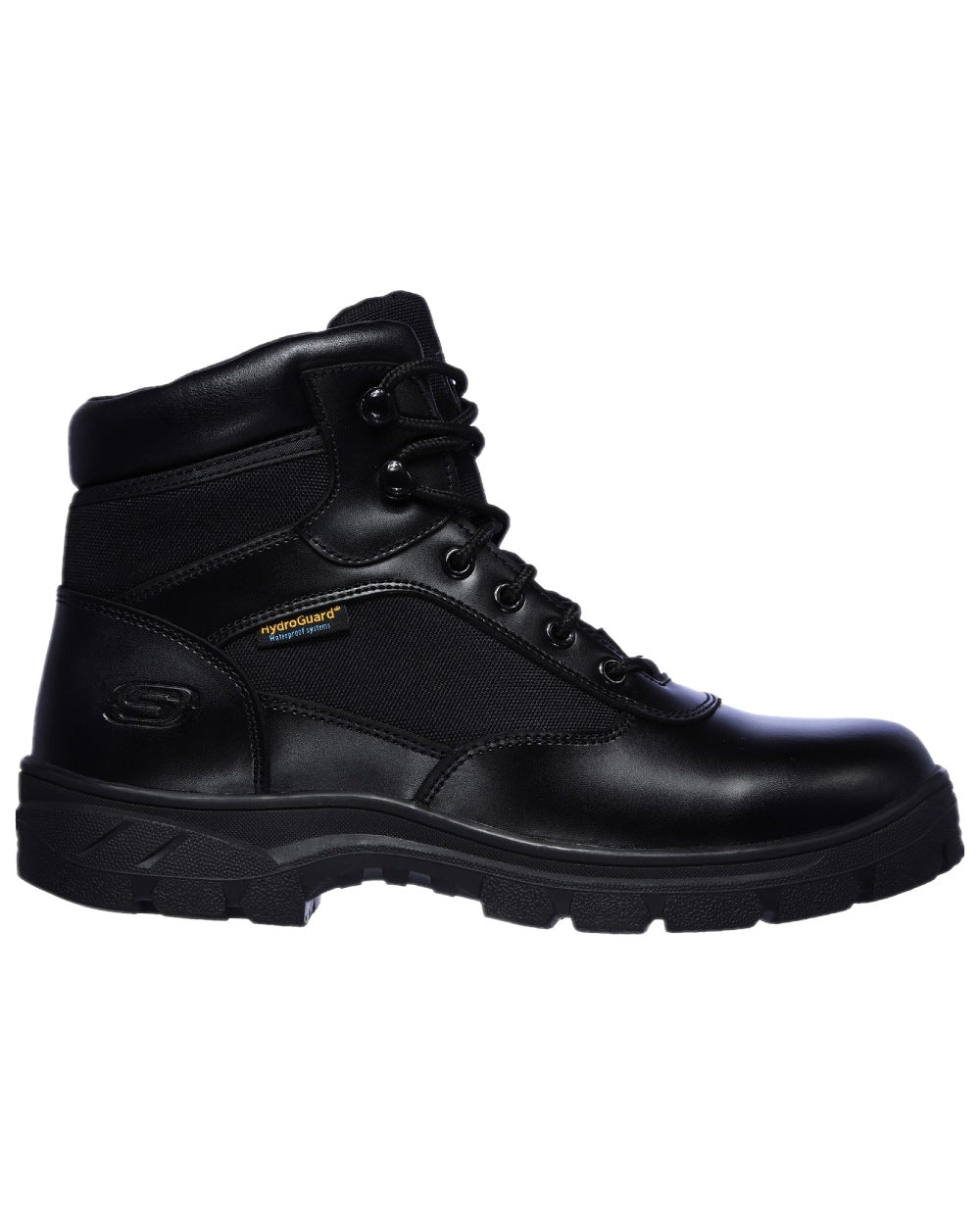 Black Coloured Skechers Workwear Mens Wascana Benen Waterproof Tactical Boots on white background 
