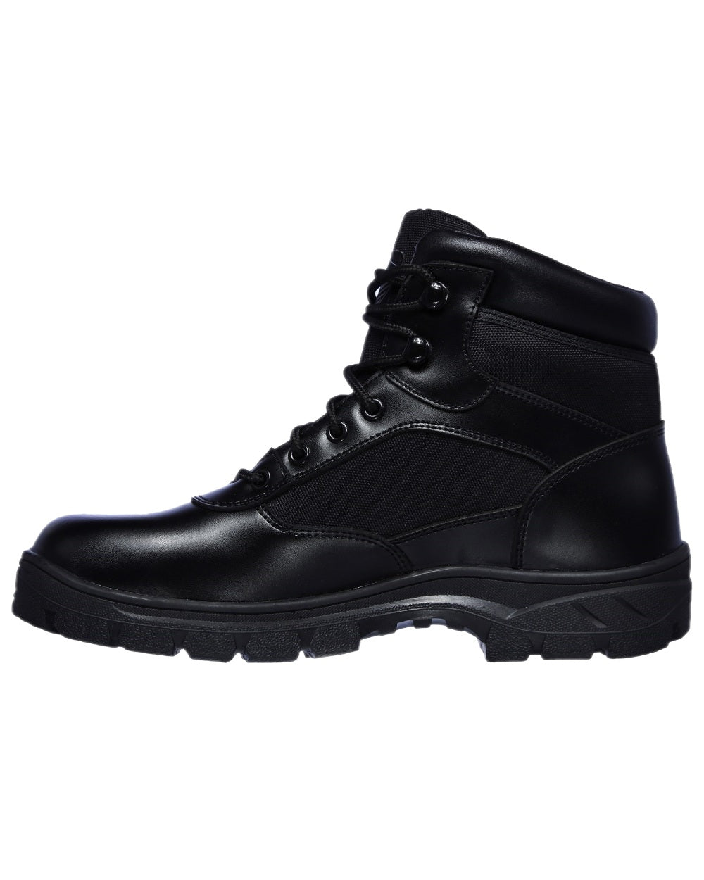 Black Coloured Skechers Workwear Mens Wascana Benen Waterproof Tactical Boots on white background 