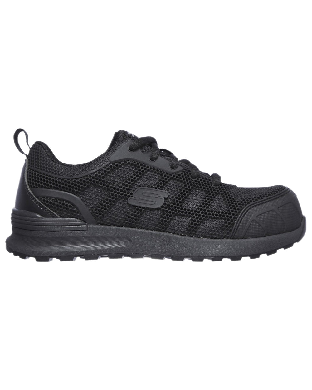 Black Coloured Skechers Workwear Womens Bulklin Ayak Safety Shoes on white background 