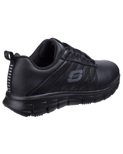 Black Coloured Skechers Workwear Womens Sure Track Erath Work Shoes on white background 