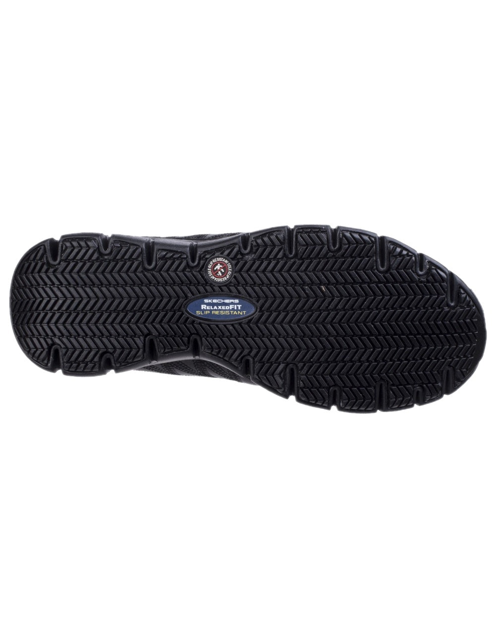 Black Coloured Skechers Workwear Womens Sure Track Erath Work Shoes on white background 
