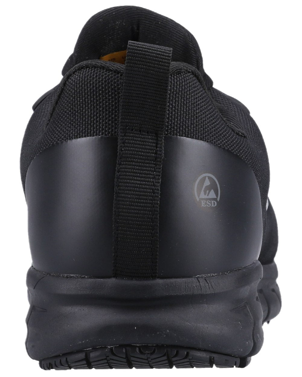 Black Coloured Skechers Workwear Womens Sure Track Jixie Safety Trainers on white background 