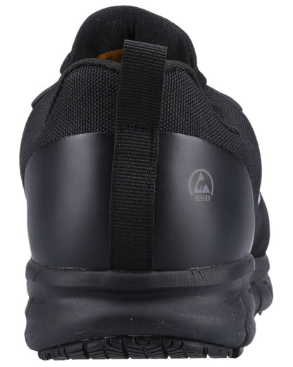 Black Coloured Skechers Workwear Womens Sure Track Jixie Safety Trainers on white background 