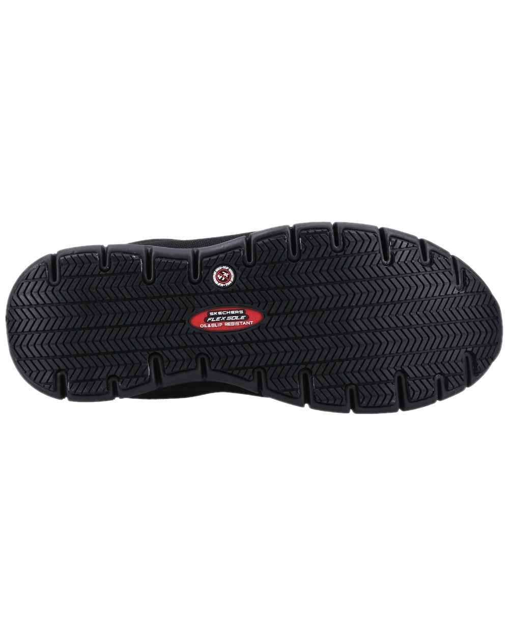 Black Coloured Skechers Workwear Womens Sure Track Jixie Safety Trainers on white background 