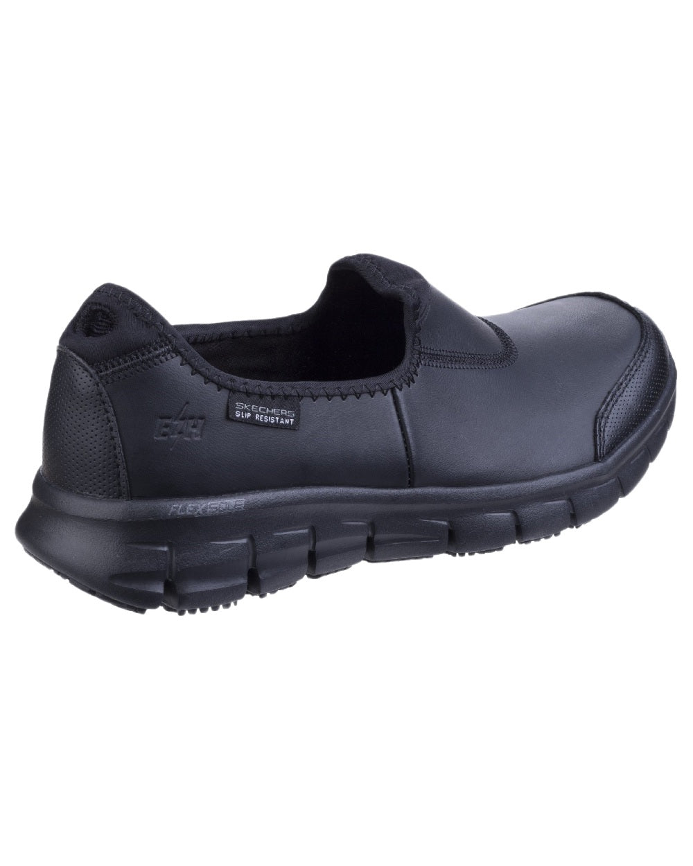 Black Coloured Skechers Workwear Womens Sure Track Slip Resistant Occupational Shoes on white background 