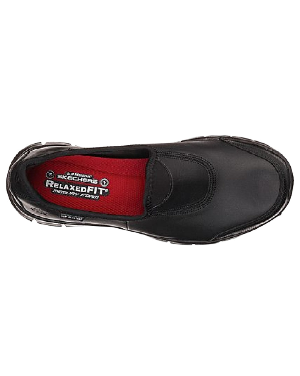Black Coloured Skechers Workwear Womens Sure Track Slip Resistant Occupational Shoes on white background 