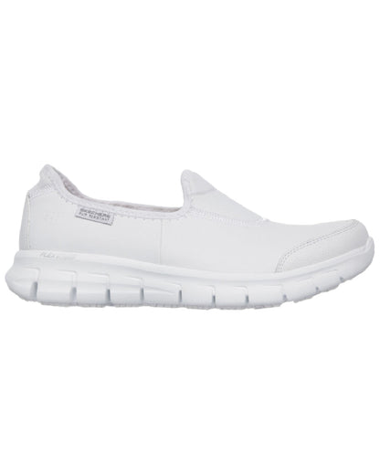 White Coloured Skechers Workwear Womens Sure Track Slip Resistant Occupational Shoes on white background 