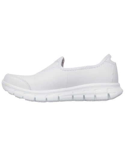 White Coloured Skechers Workwear Womens Sure Track Slip Resistant Occupational Shoes on white background 