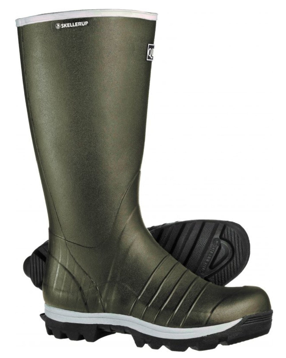 Green Coloured Skellerup Quatro Non-Insulated Wellingtons on white background 