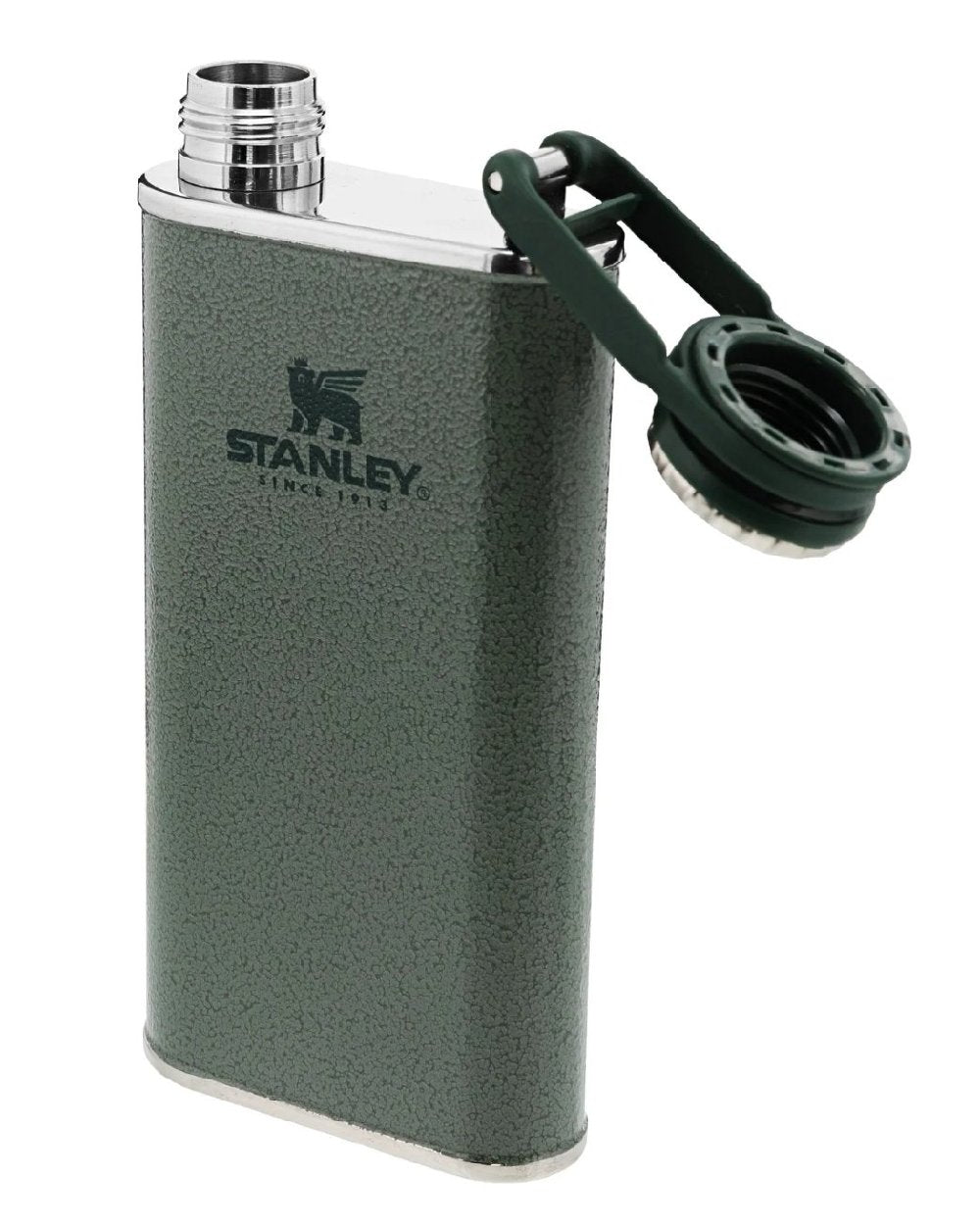 Hammertone Green coloured Stanley Classic Easy Fill Wide Mouth Flask 0.23L on white background 