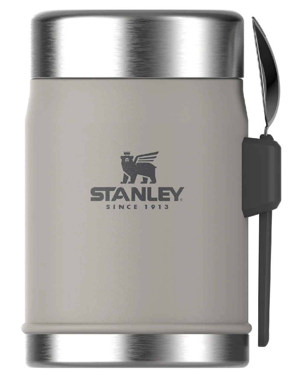 Ash coloured Stanley Classic Legendary Food Jar and Spork 0.4L on white background 