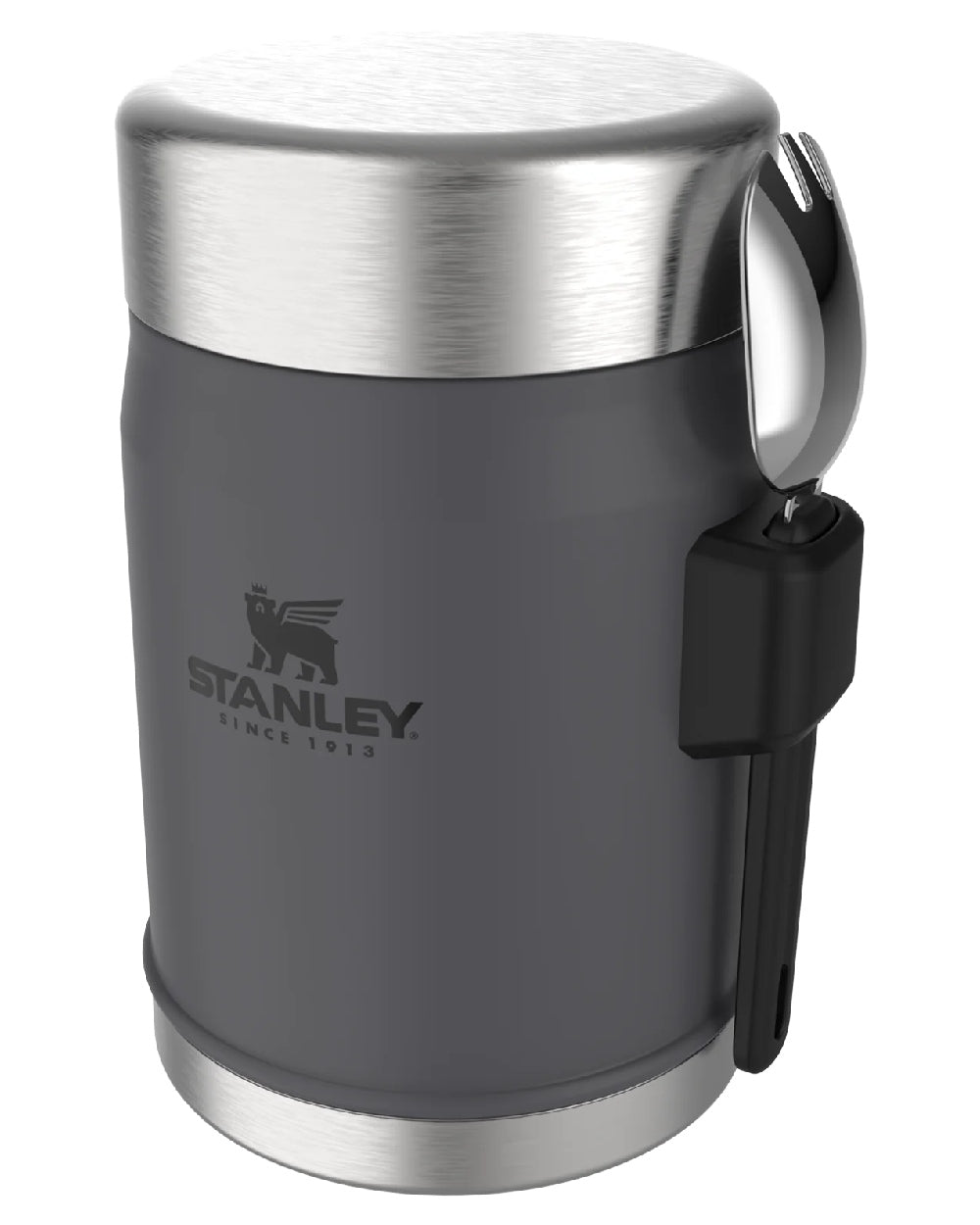 Charcoal coloured Stanley Classic Legendary Food Jar and Spork 0.4L on white background 