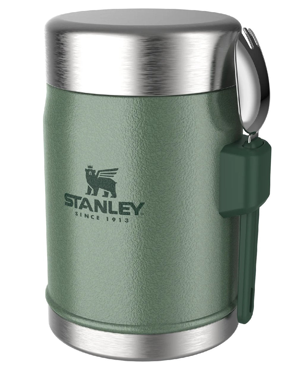 Hammertone Green coloured Stanley Classic Legendary Food Jar and Spork 0.4L on white background 