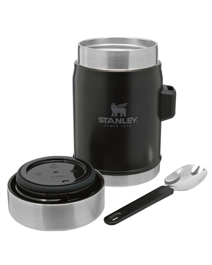 Matte Black Pebble coloured Stanley Classic Legendary Food Jar and Spork 0.4L on white background 