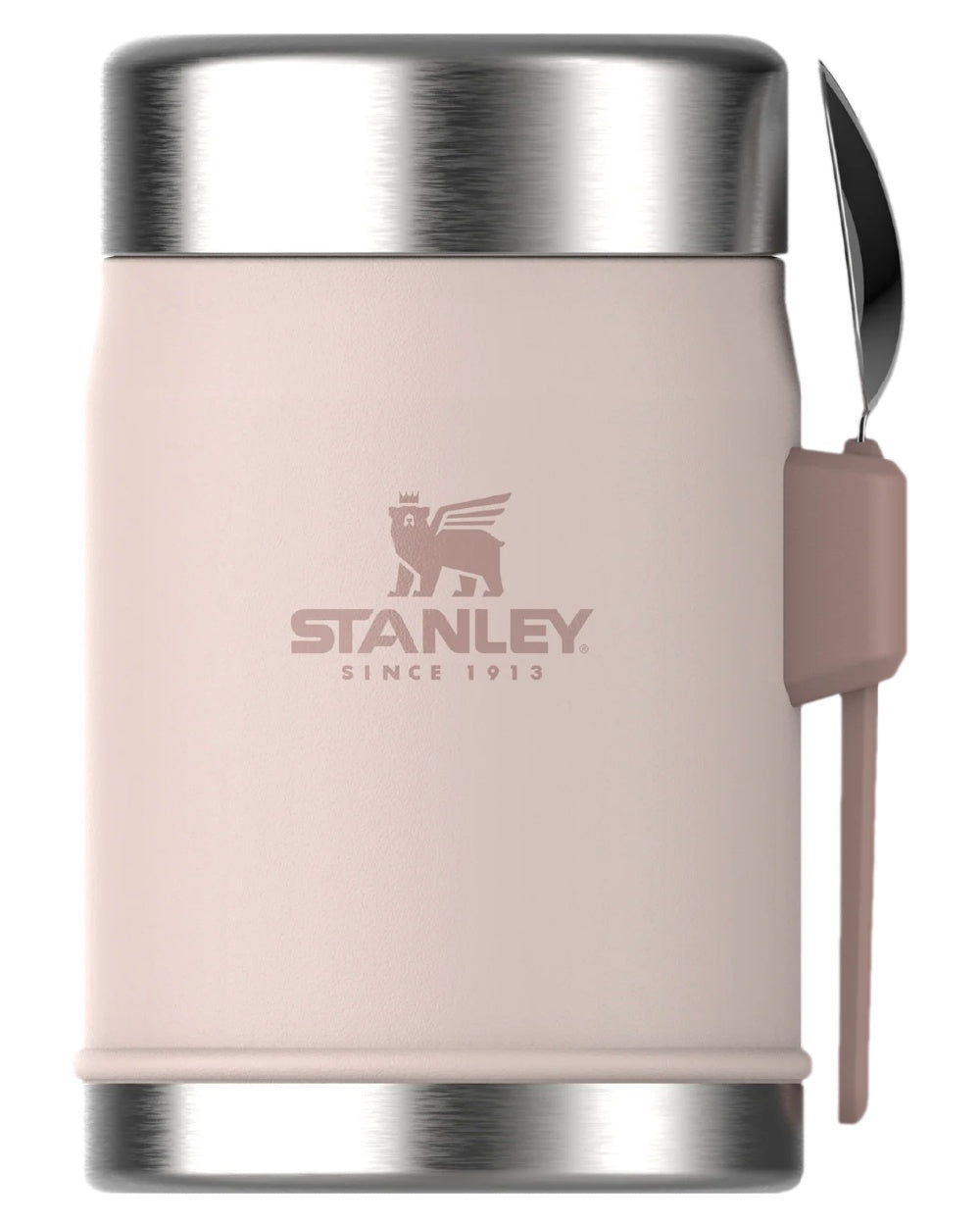 Rose Quartz Coloured Stanley Classic Legendary Food Jar and Spork 0.4L on white background 