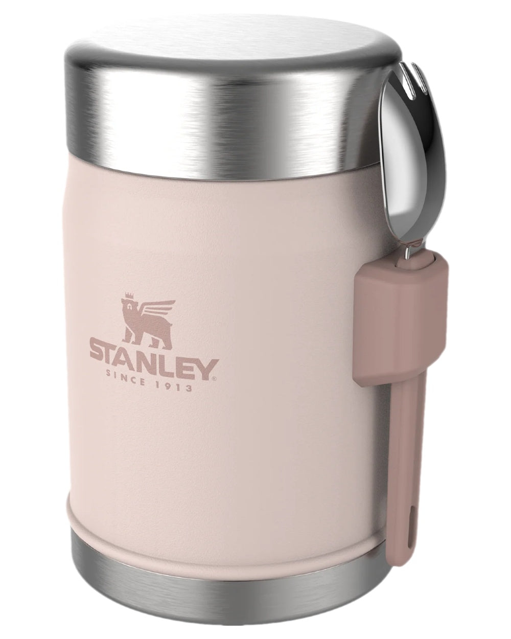 Rose Quartz Coloured Stanley Classic Legendary Food Jar and Spork 0.4L on white background 
