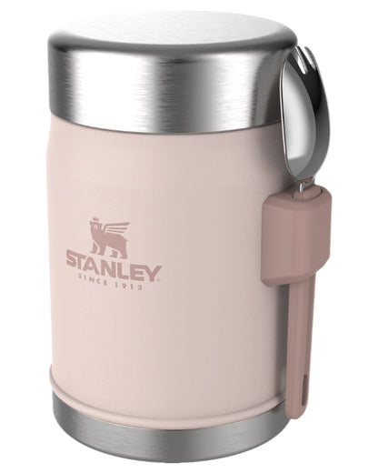 Rose Quartz Coloured Stanley Classic Legendary Food Jar and Spork 0.4L on white background 