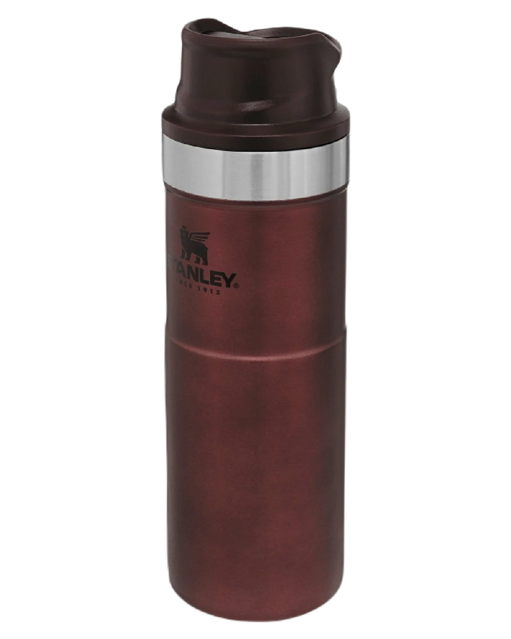 Wine coloured Stanley Classic Trigger Action Travel Mug 0.47L on white background 