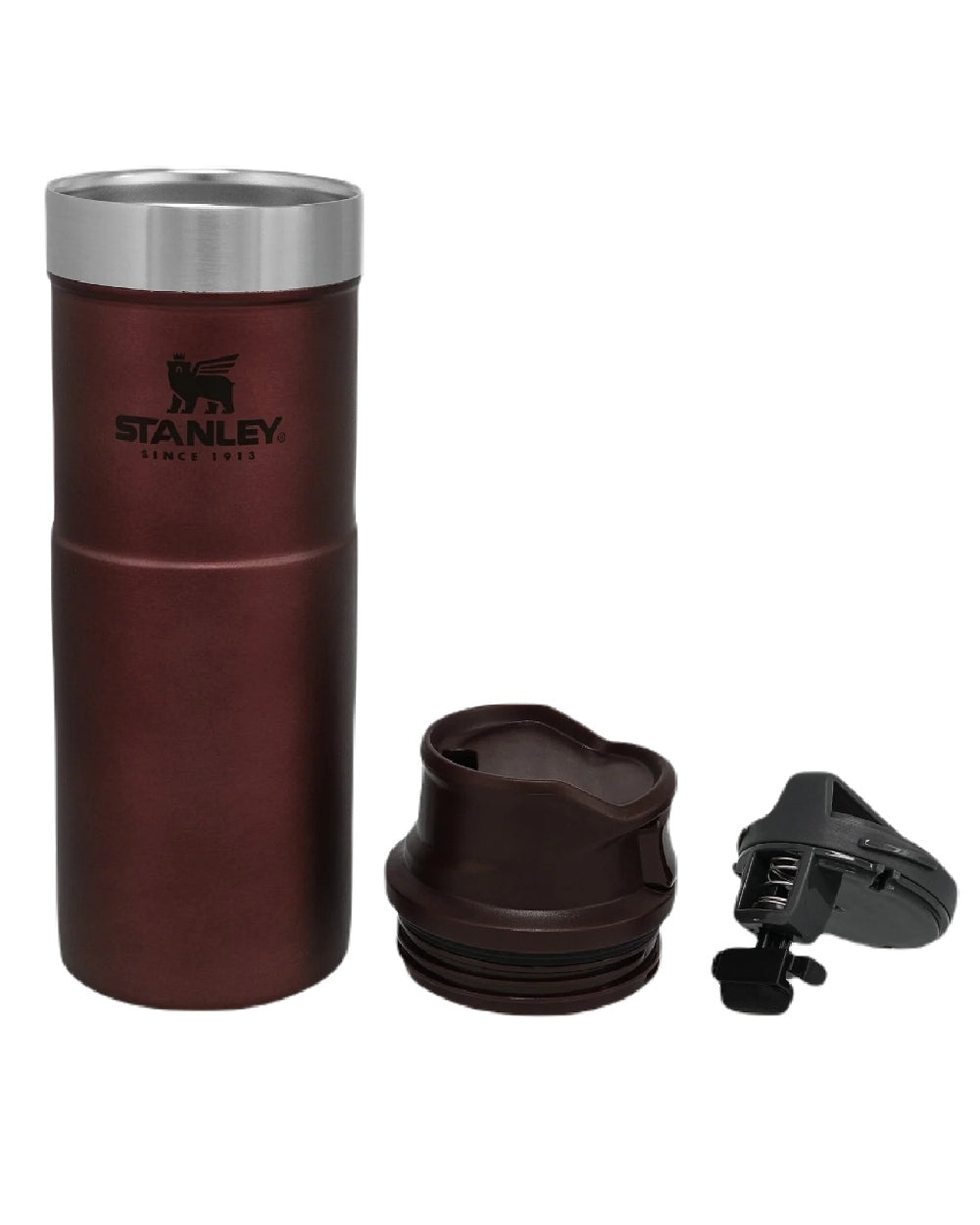 Wine coloured Stanley Classic Trigger Action Travel Mug 0.47L on white background 