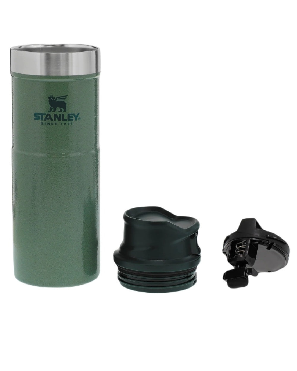 Hammertone Green coloured Stanley Classic Trigger Action Travel Mug 0.47L on white background 