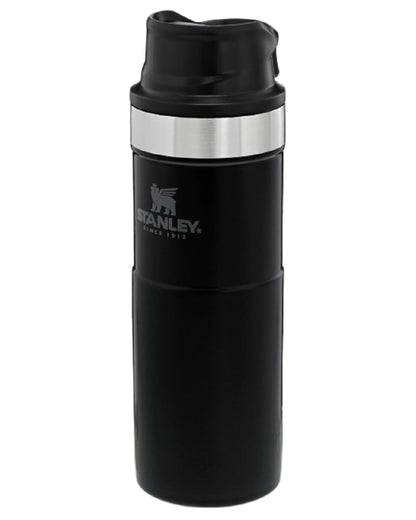 Matte Black coloured Stanley Classic Trigger Action Travel Mug 0.47L on white background 