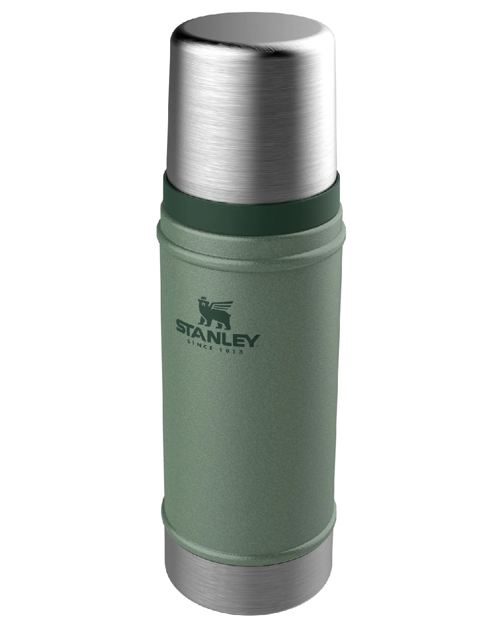 Hammertone Green coloured Stanley Classic Vacuum Bottle 0.47L on white background 