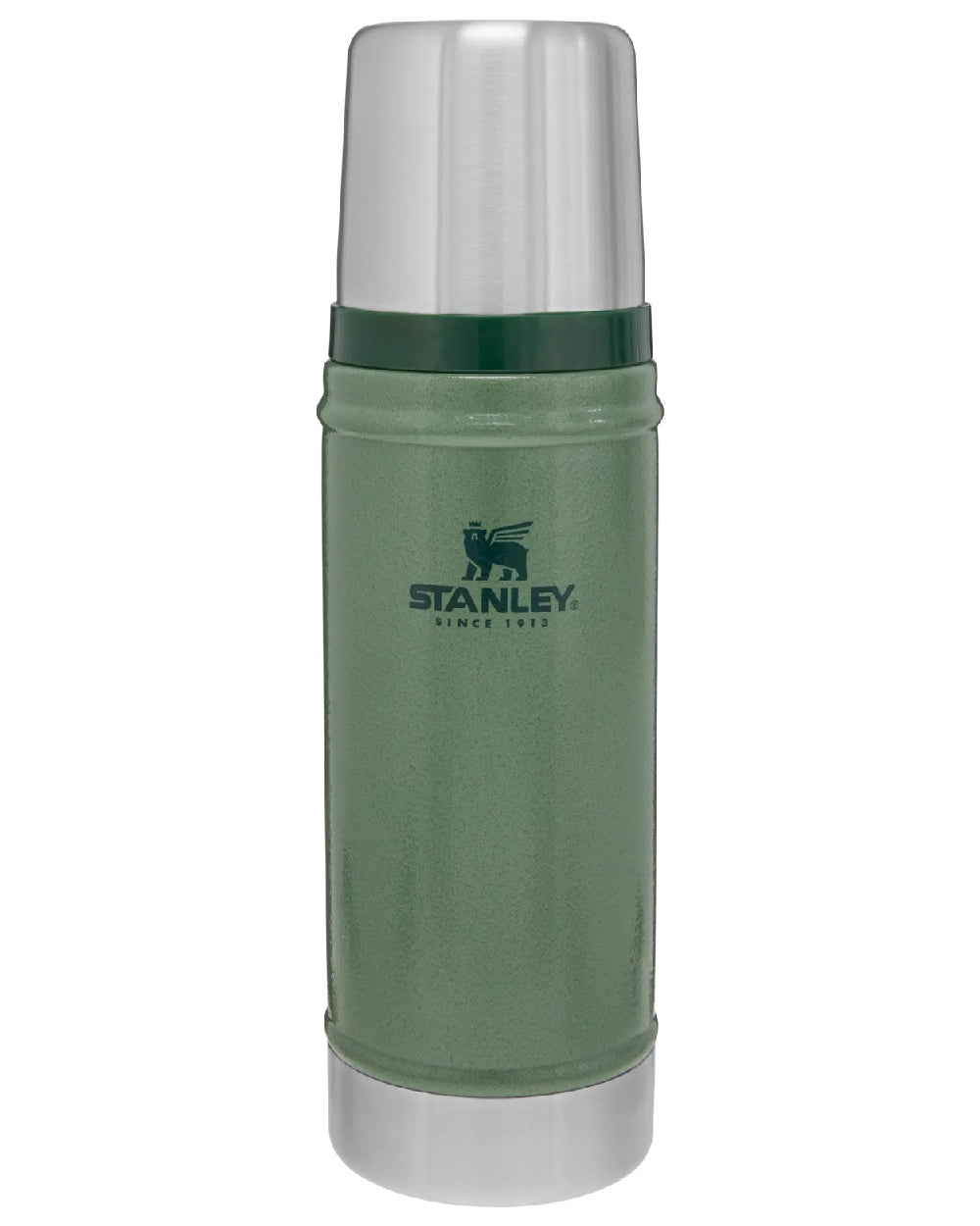 Hammertone Green coloured Stanley Classic Vacuum Bottle 0.47L on white background 