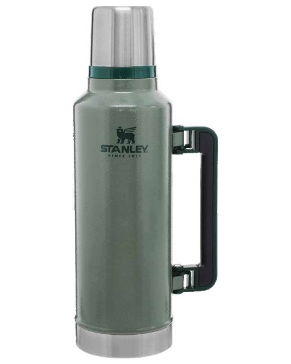 Hammertone Green coloured Stanley Classic Vacuum Bottle 1.4L on white background