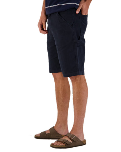 Navy Coloured Swanndri Glenbrook Shorts on white background 