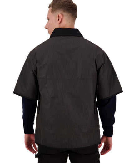 Brown Coloured Swanndri Mens 3/4 Sleeve Oilskin Jacket on white background 