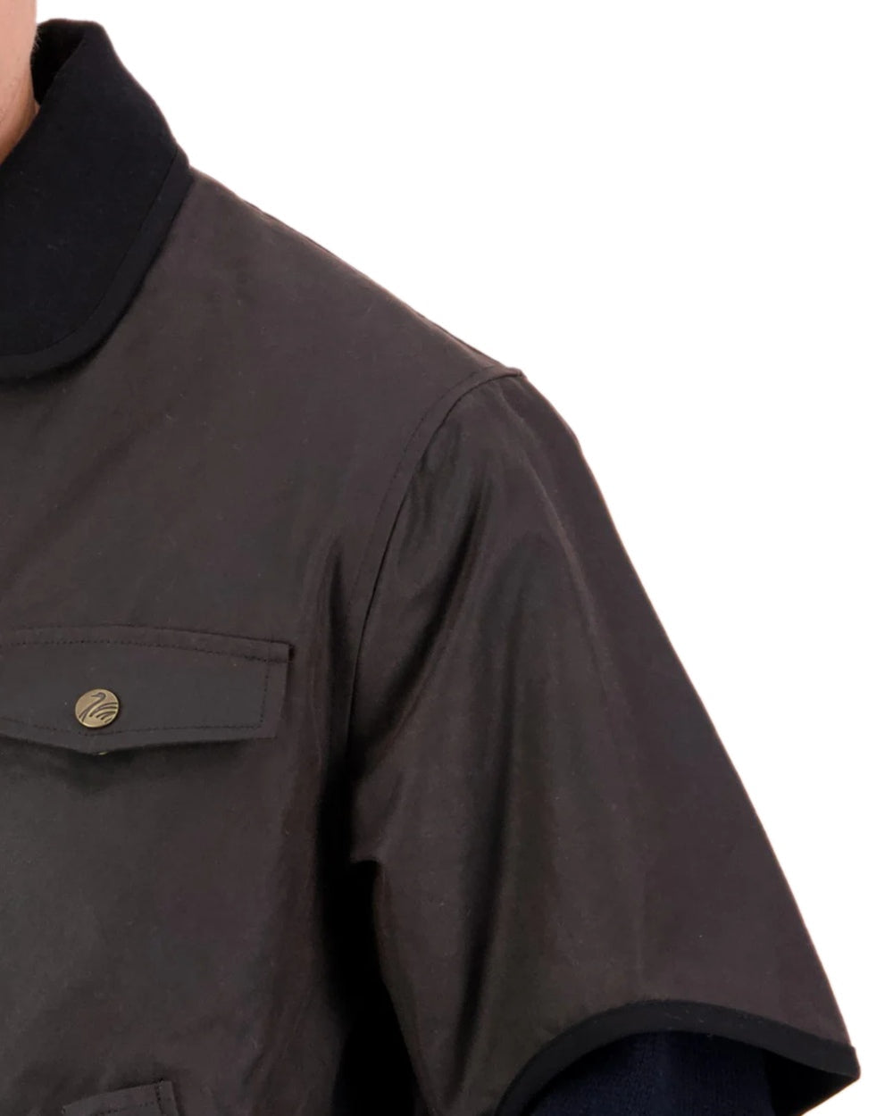 Brown Coloured Swanndri Mens 3/4 Sleeve Oilskin Jacket on white background 