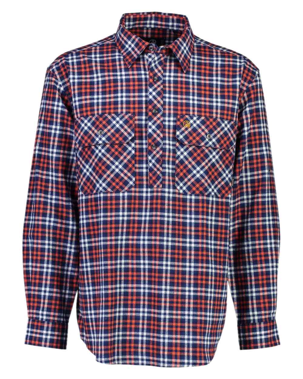 Orange Coloured Swanndri Mens Barn Shirt on white background 