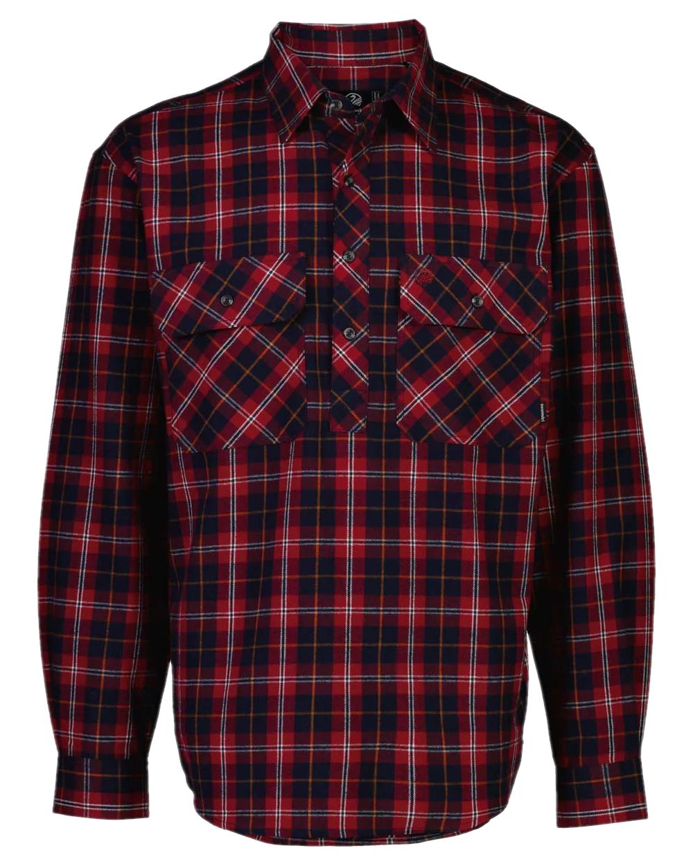 Red Coloured Swanndri Mens Barn Shirt on white background 