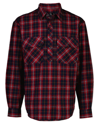 Red Coloured Swanndri Mens Barn Shirt on white background 