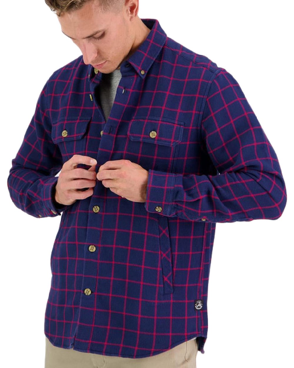 Red Coloured Swanndri Mens Emerson St Long Sleeve Shirt on white background 