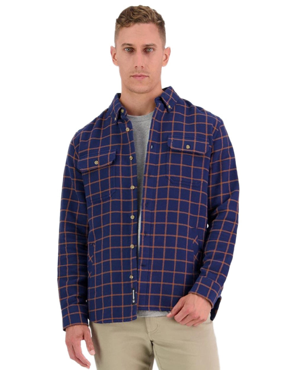 Tan Coloured Swanndri Mens Emerson St Long Sleeve Shirt on white background 