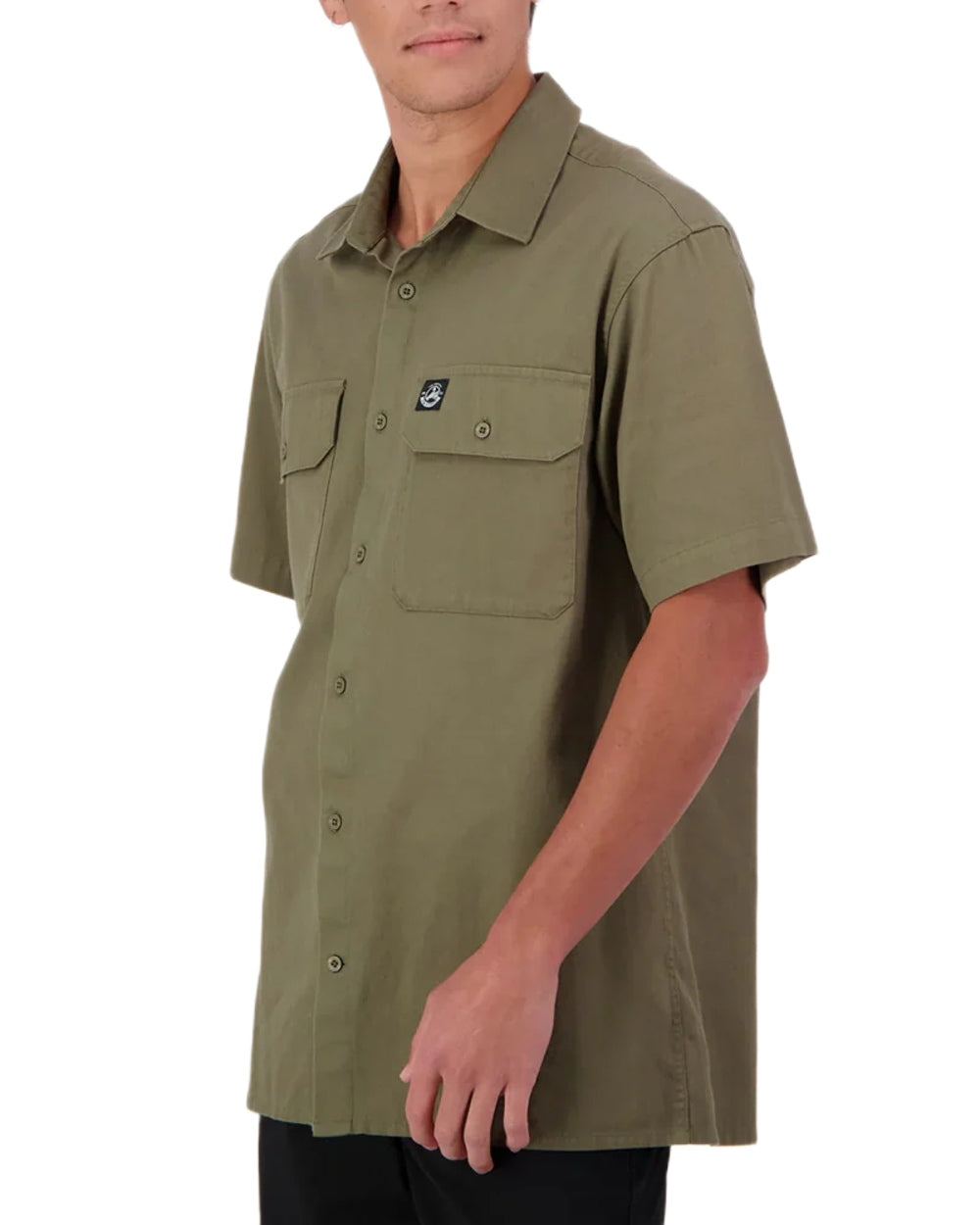 Clover Coloured Swanndri Mens Fundamentals Short Sleeve Work Shirt on white background 