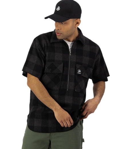 Grey Black Check Coloured Swanndri Mens Henderson Wool Jacket on white background 