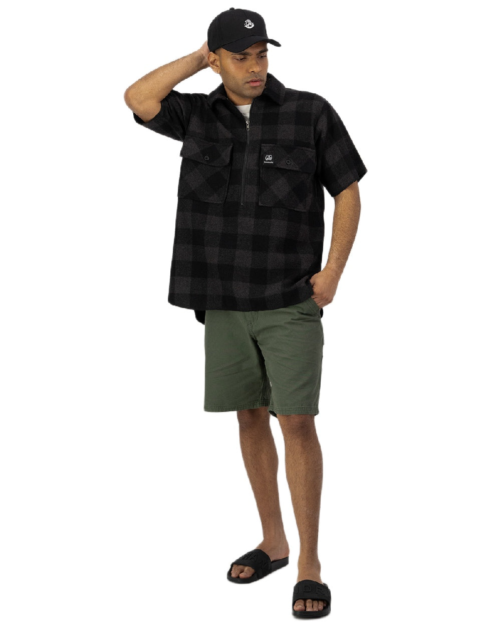 Grey Black Check Coloured Swanndri Mens Henderson Wool Jacket on white background 