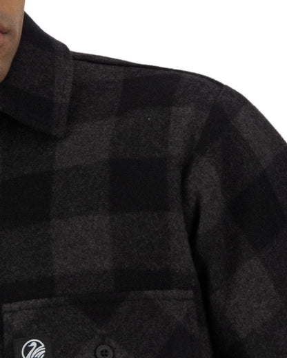 Grey Black Check Coloured Swanndri Mens Henderson Wool Jacket on white background 