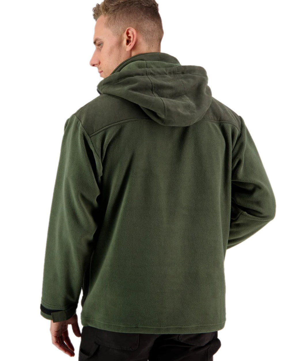 Olive Coloured Swanndri Mens High Rock Technical Fleece Hoodie on white background 