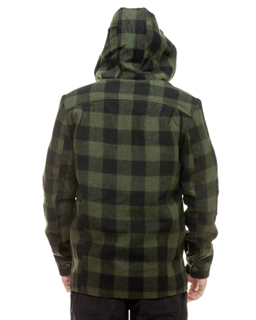 Olive Black Check Coloured Swanndri Mens Hudson Wool Hoodie on white background 