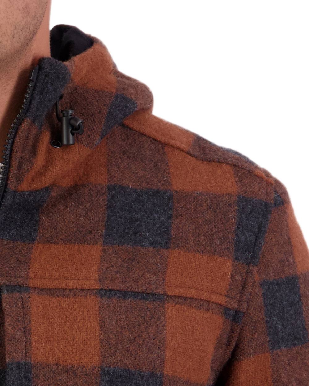Shadow Rusty Check Coloured Swanndri Mens Hudson Wool Hoodie on white background 