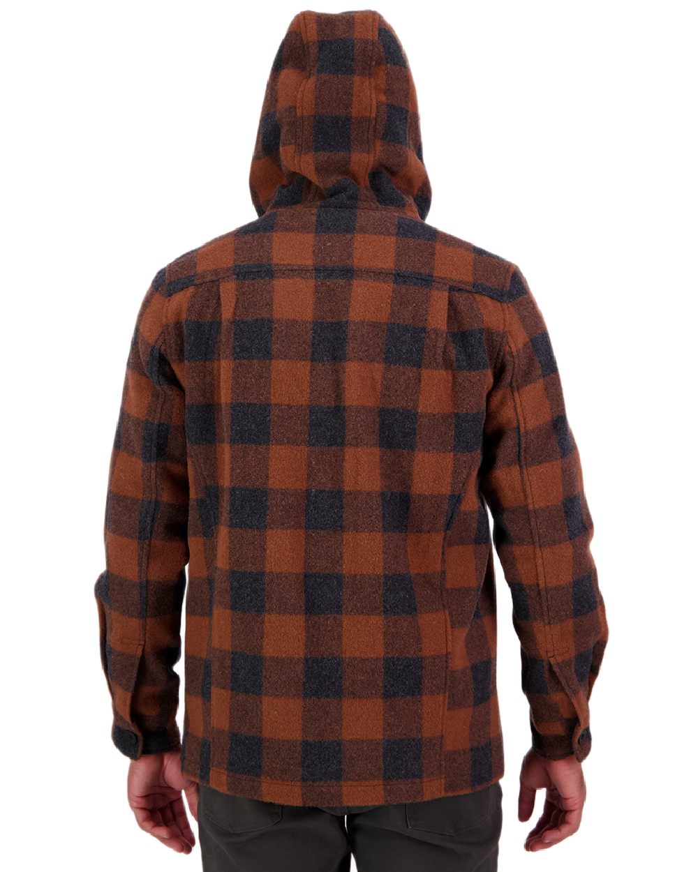 Shadow Rusty Check Coloured Swanndri Mens Hudson Wool Hoodie on white background 