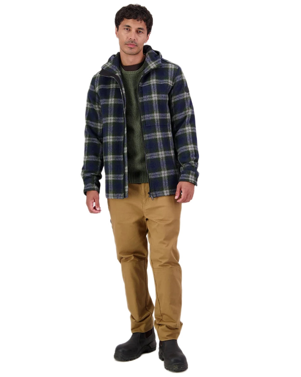 Thornton Check Coloured Swanndri Mens Hudson Wool Hoodie on white background 