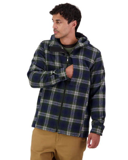 Thornton Check Coloured Swanndri Mens Hudson Wool Hoodie on white background 