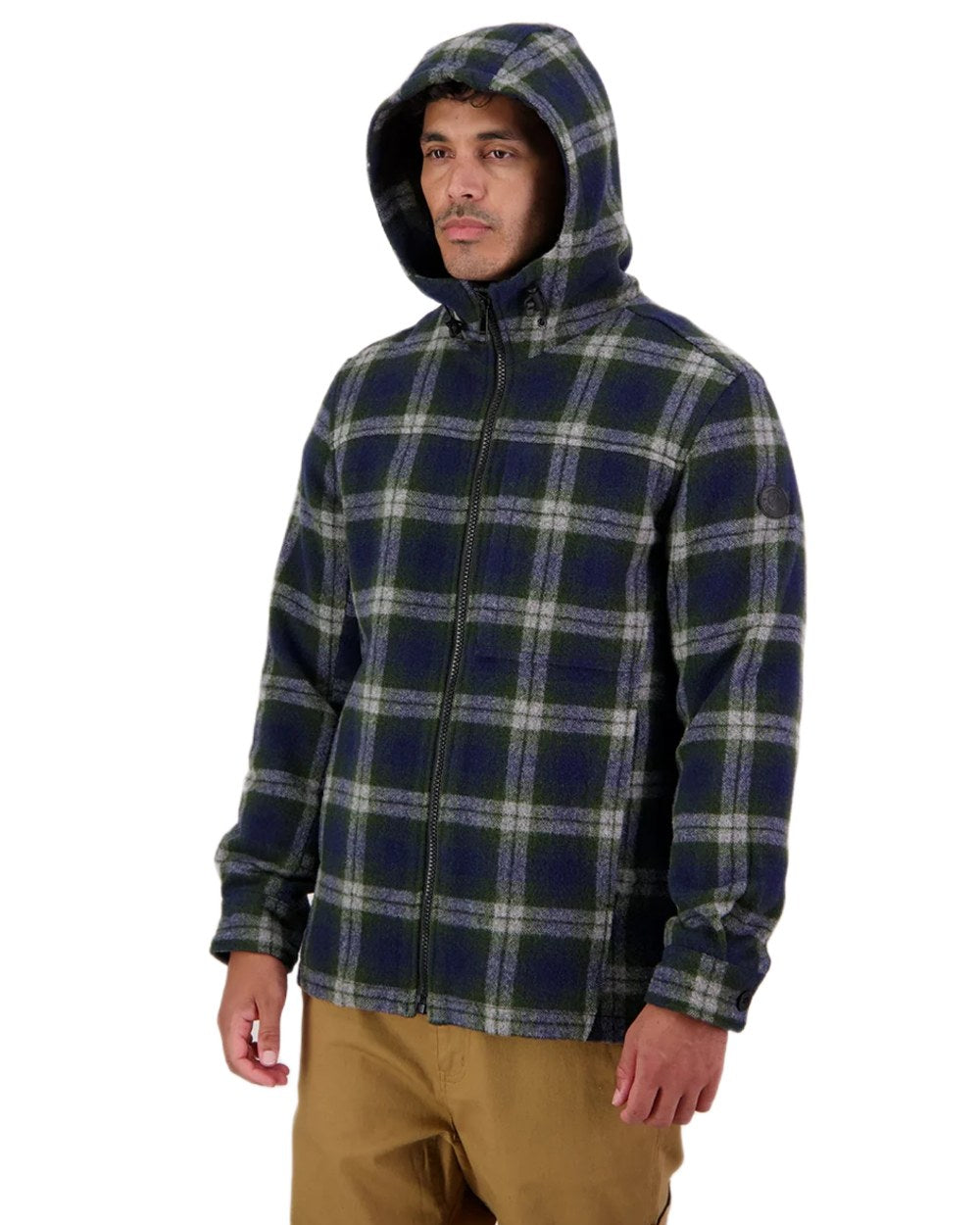 Thornton Check Coloured Swanndri Mens Hudson Wool Hoodie on white background 