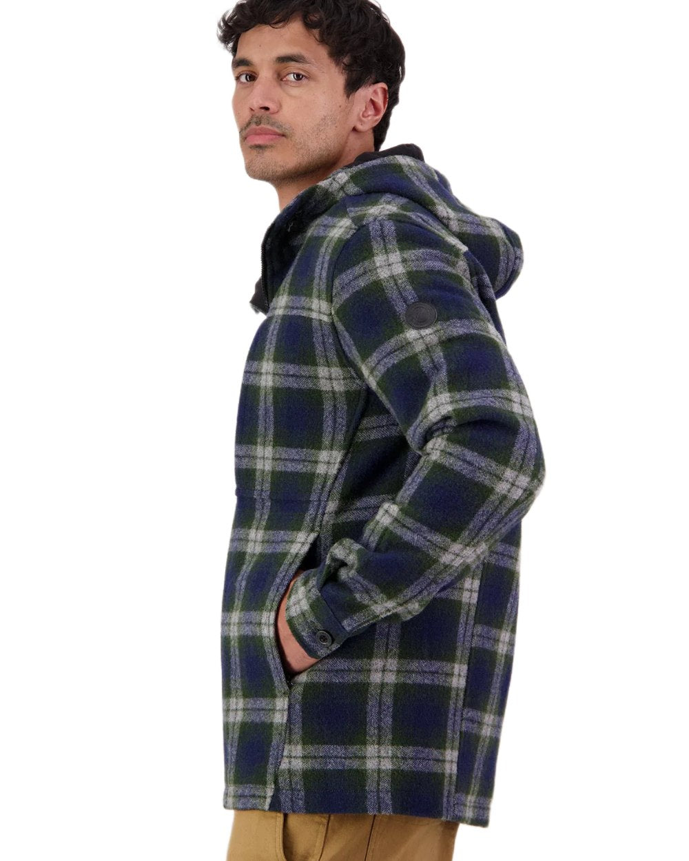 Thornton Check Coloured Swanndri Mens Hudson Wool Hoodie on white background 