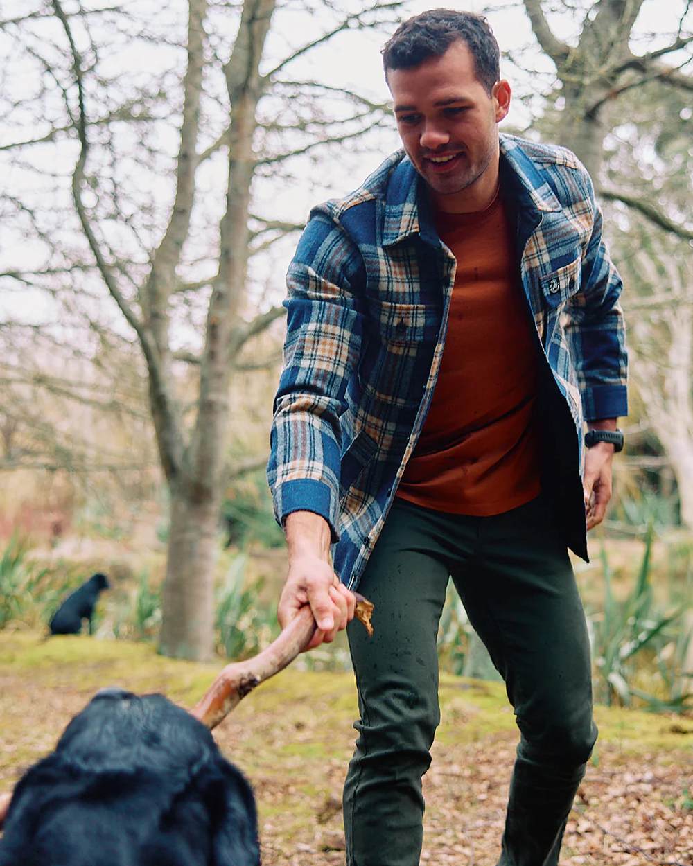 Atlantic Check Coloured Swanndri Mens Kiaraki V3 Wool Shacket on outdoor background 