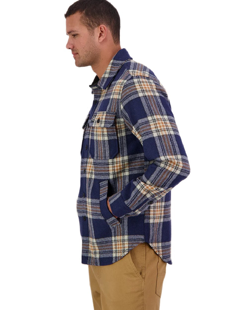Atlantic Check Coloured Swanndri Mens Kiaraki V3 Wool Shacket on white background 